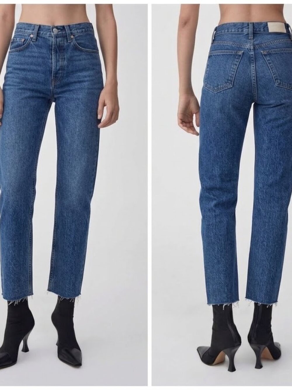 RE/DONE Originals Women's 28 High Rise Stove Pipe Jeans Blue Raw Hem Fits 30x27